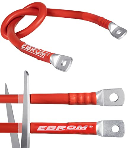EBROM Hi-Flex Batteriekabel 35 mm² hochflexibel ROT: 30 cm Schuh M6 + M8 | 30cm bis 10m PLUSKABEL + Ringösen/Kabelschuhe M6/M8/M10/M12 kombinierbar, 35 mm2, sehr biegsam, Mantel aus PVC (70 ± 5 Shore)