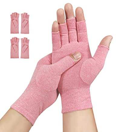 Donfri 2 Paare Arthrose Handschuhe Fingerlose Arthritis Handschuhe Kompressionhandschuhe für Frauen und Männer, Schmerzlinderung und Wärme (Rosa, M)