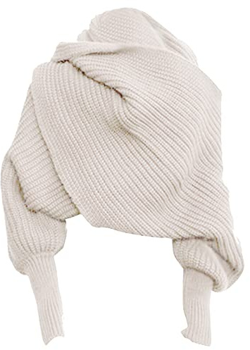 YILEEGOO Women Autumn Winter Scarf Wrap Sweater Tops Knitted Shawl Blankets Scarf with Sleeves (Beige, One Size)