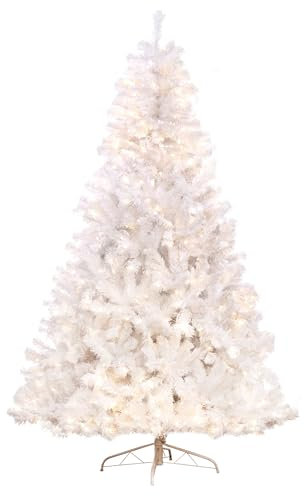 Christmas Tree World | 7ft Artificial Pre-lit Bianca Pine | Bushy and Luxury Quality PVC Tips | Easy to Assemble and Take Down | 126cm Diameter