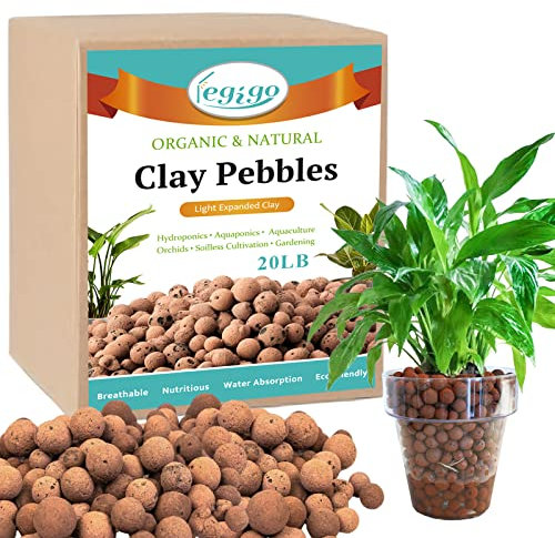 Legigo Galets d'argile expansés organiques de 9,1 kg, agrégat d'argile expansé léger de 4 mm à 16 mm, galets d'argile naturelle pour culture hydroponique et aquaponique, mélange de rempotage