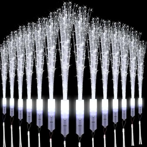 Glasfaser Leuchtstab,24PCS LED Leuchtwedel Weiss,Glasfaserlampe,Leuchtstab Leuchten im Dunkeln,Leuchtstäbe,Hochzeit Glasfaserlampe für Hochzeit Partys Mitgebsel Kindergeburtstag Konzert