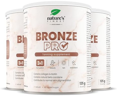 Nature's Finest Bronze PRO Dryckespulver 3 x 125 g | Med betakaroten, koppar, havtorn och C-vitamin - smaka fruktdryck, sommarritualen, 25 portioner