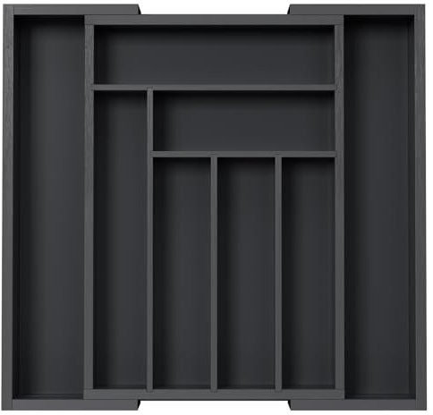 Pipishell Besteckkasten aus Bambus für Utensilien, verstellbarer Besteckkasten, Besteck Organizer 6 bis 8 Fächer, Schubladeneinsatz Besteckeinsatz für Küche Organizer für Löffel, Gabeln, Schwarz