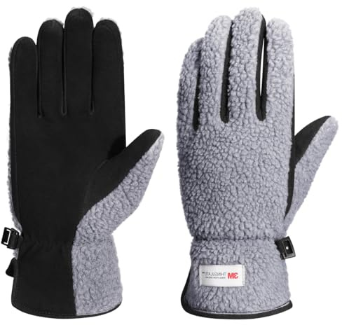 Harssidanzar Winter Echtes Wildleder Handschuhe Damen Warmes gefüttert Outdoor Skifahren Lederhandschuhe SL021EU,Grau/Schwarz,Größe S