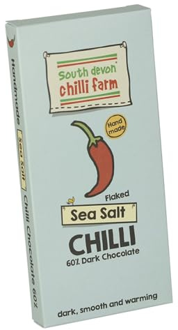 South Devon Chilli Farm Flaked Sea Salt Chilli Chocolate - Delicious 60% Dark Belgian Chocolate Combined With Homegrown Chillies - Dark, Smooth & Warming - Gift Present for Him or Her - 80g Bar