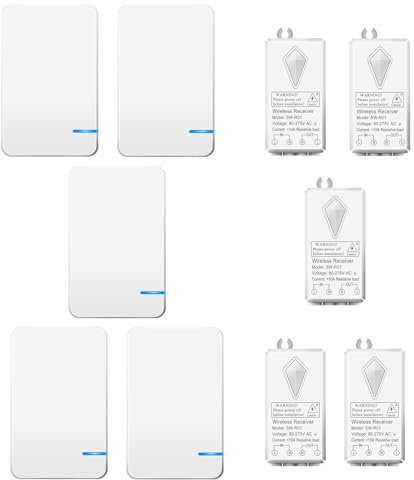 NineLeaf 5Pièces Mini Kit Interrupteur et Récepteur de Lumière sans fil, Kit d'interrupteur sans fil, Interrupteur mural Télécommande pour Lumière LED Maison Hôtel, Intérieur 60m Extérieur 400m