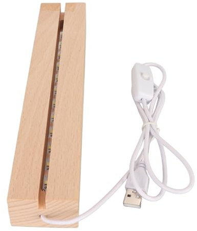 Lights Display Bases, Solid Wood Rectangle LED Lights Display Bases Versatile USB Interface Wood Light Base Art Lights Display Bases for Jewelry Crystal Glass (24cm)