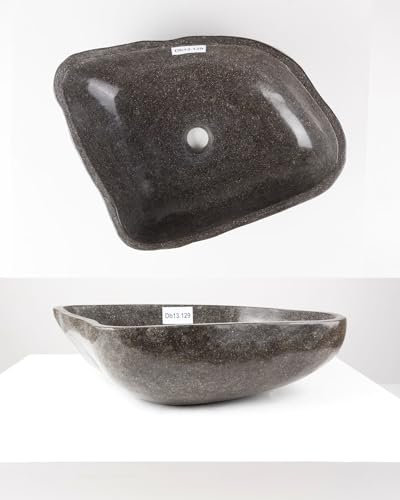 wohnfreuden Naturstein Waschbecken 60 cm in grau aus indonesischen Flussstein - Mit Unikat Auswahl