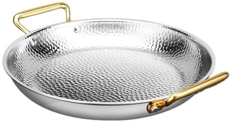 10 Dimensioni Antiaderente Padella Per Paella Spagnola Acciaio Inox 304 Martellato A Mano Pentola Per Paella Di Frutti Di Mare Pentola Con Doppio Manico, Padella Per Le Case, Cucina, 32cm, Silver