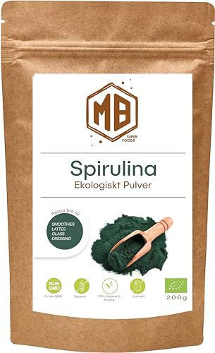 SpirulinaMB Superfoods - Ekologiskt blå spirulinapulver - Ge ditt hälsotillstånd en kraftig boost med premium blåalgasuperfood för smoothies och mer - 200 gram. Organic Powder