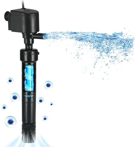 Aquarium U-V Filter Pumpe für 150-380L Fischtank, 5W Lampe Anti Algen U-V Klärer, 1200L/h Kristallklar Algenvernichter Wasserpumpe Luftzufuhr Strömungspumpe für Kaltes Wasser Tropische Fische