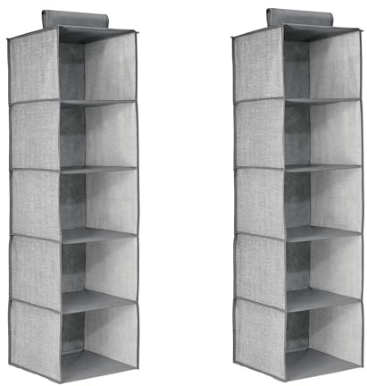 DC VOLTAGE 2PCS Hanging Storage with 5 shelves Wardrobe Closet Organiser, Storage shelves unit for Clothes, Shoes - Grey (Rectangular Shape 08 Grey (2 Pack))