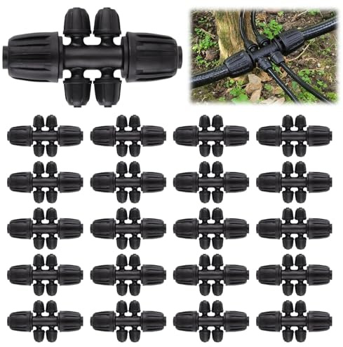 20 Piezas Conectores T con Púas Bloqueadas, Kalolary Kit Accesorios Riego por Goteo 1/2 a 1/4 Pulgada Conector Hembra Bloqueo Tubo 12/16 a 4/7 mm Piezas con Cerradura Púas 6 Vías Sistema Riego Jardín