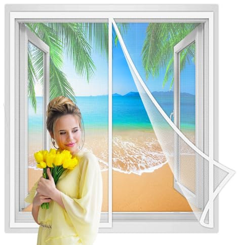 Zanzariera Finestra Porta Magnetica 195x140cm Zanzariere su Misura Rete di Ottima qualità su Misura Facile Montaggio per Porte Camera da Letto Casa Bianco Rinforzata