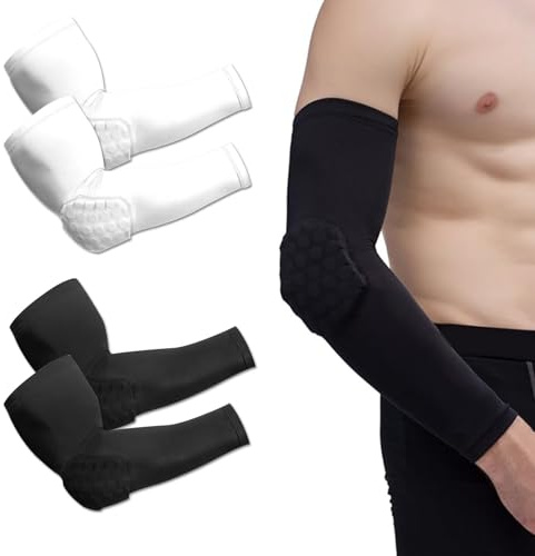 Eowppue 4er-Pack Arm Sleeve Set - Verdickte Armwärmer Ellenbogenschoner, atmungsaktive und elastische Armhülsen mit verbessertem Ellbogenschutz