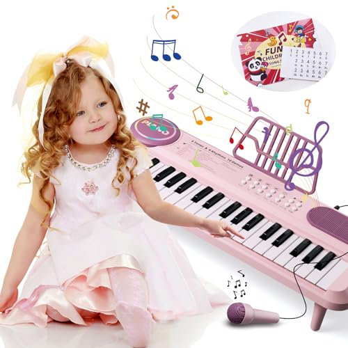 Tastiera per Pianoforte per Bambini, 37 Tasti Rosa Giocattolo di Musica Elettronica, Strumento Portatile con Microfono, Regali di Compleanno per Bambine di età Compresa tra 2, 3, 4, 5 e 6 Anni.