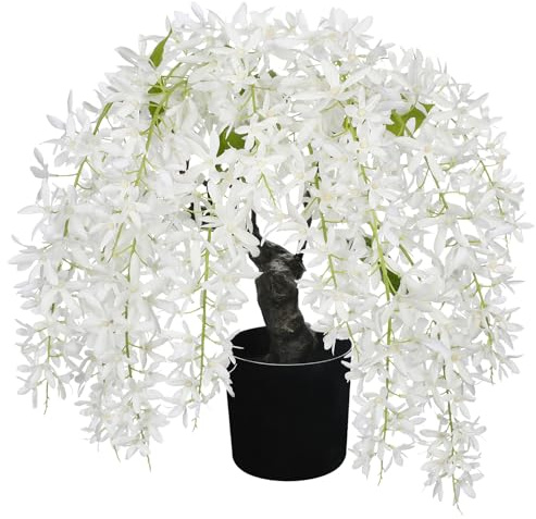 Arborus Kunstblumen Rosa Künstliche Glyzinie Künstliche Blume Frühling Deko | 35 CM Kunstblumen im Topf wie Echt für Mondern Boho Vintage Industrie Deko auf Tisch Regal Fensterbank Balkon Esstisch