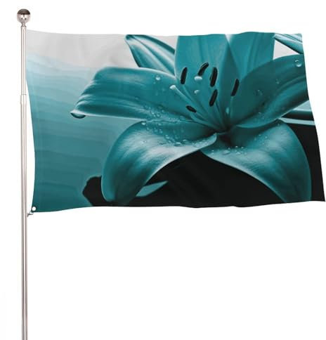 Drapeaux verticaux de 60 x 90 cm - Drapeau d'extérieur - Lys bleu sarcelle - Décoration de bienvenue - Bannières robustes 200D - Grands drapeaux pour cour de vacances