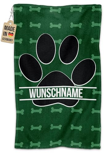 Print Royal PR Personalisiertes Hundehandtuch mit Name selbst gestalten - Hundepfote - Pfotentuch für Hunde, Haustier-Handtuch | Fotohandtuch, 50 x 30 cm grün