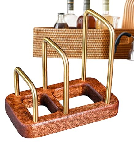 Support de planche à découper – Organiseur de rangement pour couvercles de casseroles | Support de comptoir de cuisine avec base en bois pour assiettes, plateaux, poêles