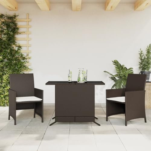 Xichuzi 3-TLG. Bistro-Set mit Kissen Braun Poly Rattan, Gartenset Tisch Und Stühle, Balkon Möbel Für Kleinen Balkon, Terrassenmöbel, Balkonset, Balkonmöbel, Möbelsets - 365118