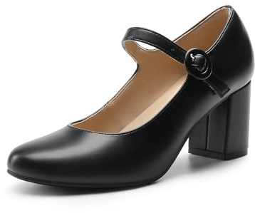 DREAM PAIRS Women's Mary Jane Heels Close Toe Dress Pumps Comfortable Office Work Dress Shoes for Women DWUMPU2528,Size 6.5,Black,DWUMPU2528