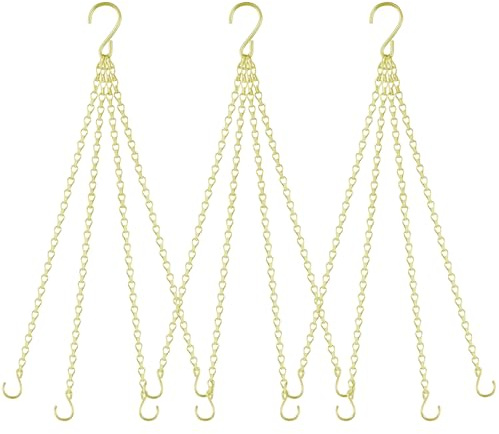 garini 3 Pack, 23 Inch Hanging Baskets Chain, Gold Hanging Chains with Hooks Flower Pot Chain Replacement Plant Hangers for Planters, Bird Feeders and Lanterns