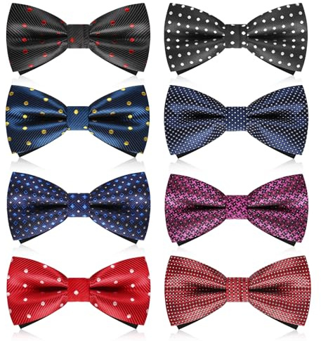 Neptniopllab Men's Bow Tie, 8 Packs Pre-Tied Bow Tie, Adjustable Formal Tuxedo Bowtie Set for Men Wedding Gift (Set D)
