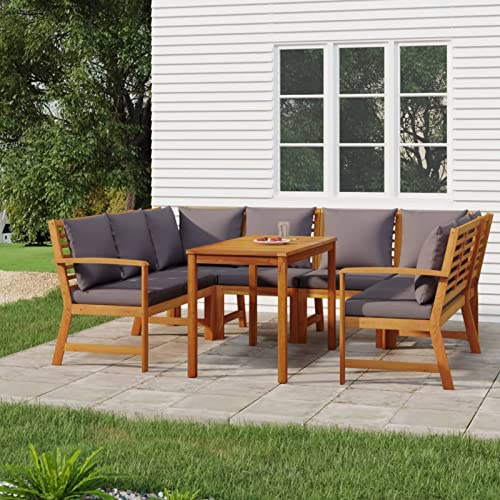 IKAYAA 7-TLG. Gartenmöbel Set Holz, Sitzgruppe für 6 Personen, Garten-Essgruppe aus Akazienholz, Terrassenmöbel Set, Gartengarnitur, Sitzgarnitur, Dunkelgrau