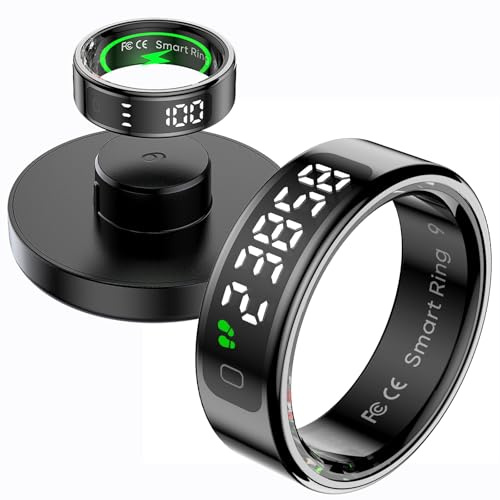 findtime Smart Ring Fitness Ring mit Display LED Anzeige Smartring Herren Damen Android iOS Schrittzähler Pulsmesser SpO2 Fitness Tracker Ring Schlaf Aktivitätstracker IP68 Tik Tok Scrolling Ring
