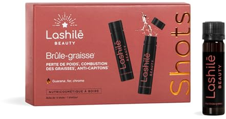 Lashilé Beauty Shots Minceur Perte de Poids Ventre Plat & Silhouette | Complément alimentaire minceur - Shots à boire guarana, fer et chrome - Goût pêche mangue, zéro sucre ajouté - 14 jours