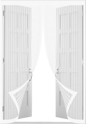 Moustiquaire Porte Fenetre 118 x 210 cm Moustiquaire Porte Magnétique Différentes Tailles Fenetre Magnétique Puissants Aimants pour Camping Car, Blanc