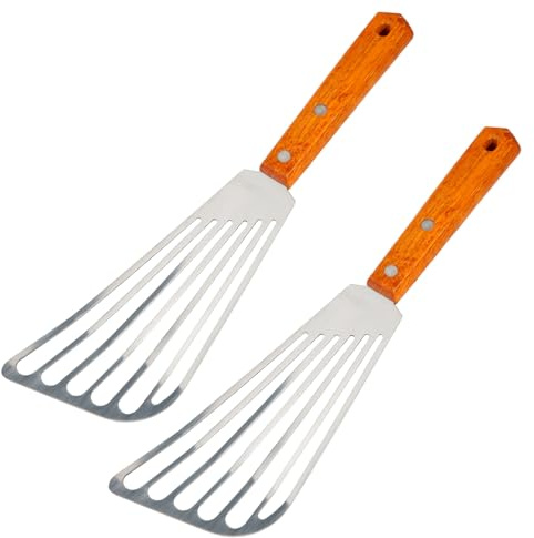 BOXOB 2uds Espátulas de Acero Inoxidable para Pescado, Juego Espátulas Duraderas Cocina Volteadoras Ranuradas para Voltear Panqueques Huevos y Más