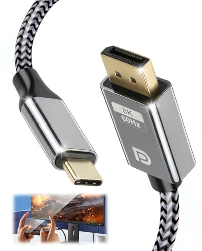 coalwop Cable USB C a DisplayPort 1.4 de 32.4 Gbps, 1.8 m, 8 K a 60 Hz, 4K a 240 Hz, Thunderbolt 4 a DisplayPort, DP a USB C macho a macho para MacBook Pro Air XPS, iPhone 15