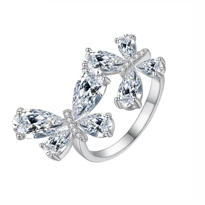 Tolldek Weißgold 375 9K Freundschaftsringe, Moissanit Schmetterling Partnerringe Tropfenschliff, Au375 Gold Eheringe mit Moissanit Echtgold Schmuck, 61 (19.4)