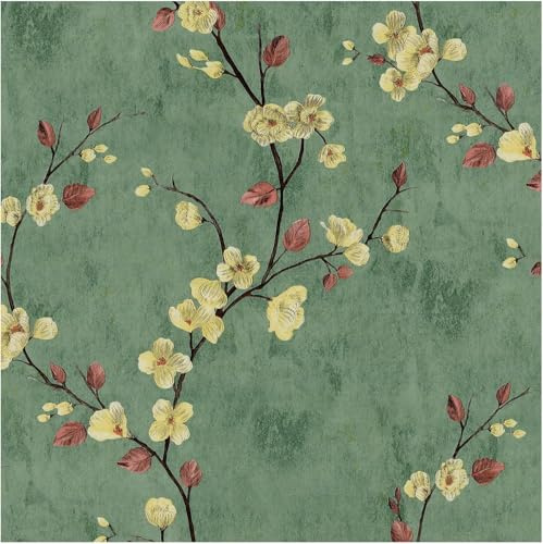 AMIGO Papier Peint Vinyle Autocollant Amovible Style Boho Floral - Motif Fleurs Jaunes Moutarde sur Fond Blanc, Déco Murale Imperméable pour Chambre, Salle de Bain et tête de Lit 44x1000cm