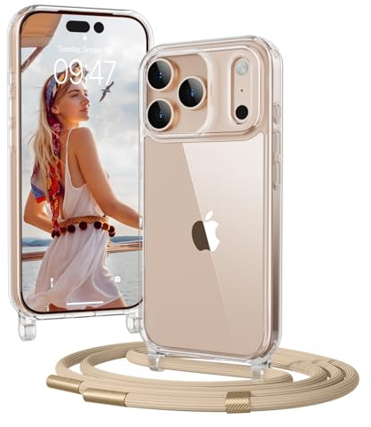 OLEPHY Handykette für iPhone 17 Pro Max Hülle mit Band, Golden