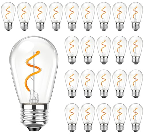 Grensk E26 Replacement Light Bulbs, S14 1W Glass Filament LED Vintage Edsion Bulbs,2200K Warm White for Outdoor Patio Backyard String Lights,Non-Dimmable,25Pack