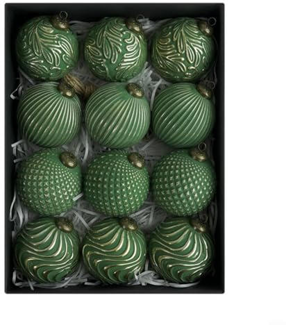 Sandyseptember Weihnachtskugel-Set, rustikaler Vintage-Stil, festliche hängende Ornamente für Zuhause, Büro, Party, Grün, 12 Stück