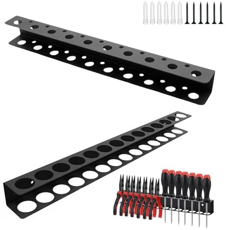 HECHKJ 2 Pièces Étagère Murale Porte-Outils, 14 Trous Support Mural Pinces et 19 Trous Support Tournevis, avec Vis et Tubes Expansibles, pour le Rangement D'outils