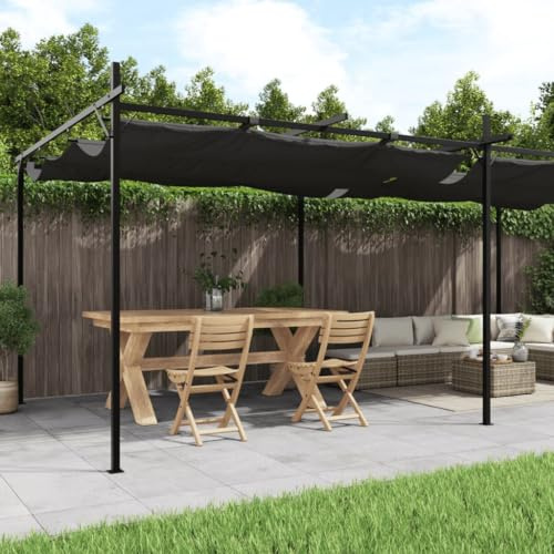 HaoChrymec Pergola mit Schiebedach aus Polyestergewebe,Pulverbeschichtetem Stahl und Aluminium,Ideal für Garten und Outdoor,Grillpavillon Winterfest,Festival Pavillon,Anthrazit,589 x 292 x 230 cm