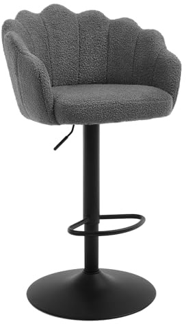 WOLTU Taburetes de Bar Giratorio con Respaldo, Gris Oscuro | Ajustables de Altura, Respaldo en Forma de Pétalo, Tapizado en Tejido Polar Teddy, para Bar, Tocador y Cocina
