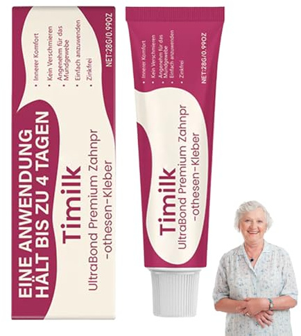Timilk UltraBond Premium Zahnprothesen-Kleber, Timilk Secure Zahnersatz Kleber, Prothesenkleber Zahnprothesen Creme zur Prothesenanpassung Ganztägiger Halt für Ober-Unter-Oder Teilprothesen (1)