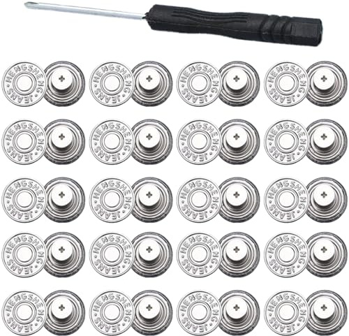 FAYAHAR 20 Piecès Bouton Jean Clipsable, 17 mm Bouton Pantalon | Bouton Jean à Visser, avec Tournevis, Réglable, en Métal, Installation Sans Couture, pour Travaux de Couture et Réparation