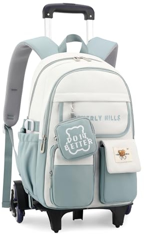 IvyH Trolley Schulrucksack für Mädchen, 2-in-1 Set, 6 Räder, Grün | Rucksack mit Rollen Teenager, Schultasche & Rollwagen Abnehmbarem für Grund- & Mittelschule, Schule & Reisen, Schulstart