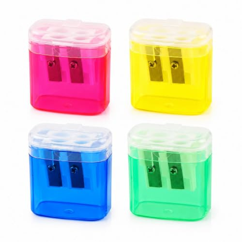 Taille Crayon avec Récipient Petit en Plastique, Taille-Crayon | avec Reservoir, 2 Trou Manuel Taille Crayon Coloré, pour Étudiants École Maison Fournitures de Bureau 4 Pièces 4 Couleurs