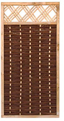 Hochwertige Weidenwand Mia mit Fenster 180 x 90cm - Gekochte und geflochtene Weidenruten im gebeizten Holzrahmen 1,8m x 0,9m