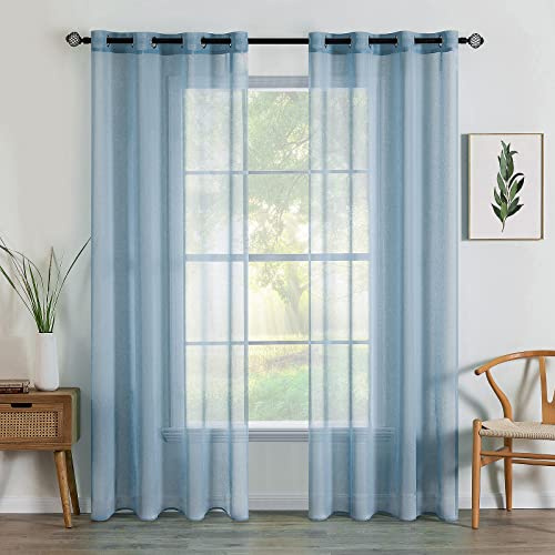 MIULEE 2er Set Sheer Voile Vorhang mit Ösen Transparente Gardine aus Polyester Ösenschal Transparent Wohnzimmer Luftig Dekoschal für Schlafzimmer 140 X 245 cm (B x H) Grommet Top, Staubiges Blau