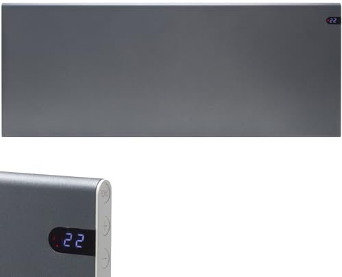 Adax Neo Electric Panel Heater/Convector Radiator With Timer, Thermostat, Modern, Slimline, Wall Mounted, Lava Grey, 1200W